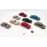 A collection of Dinky cars including Rover 75, Studebaker 172, Morris Oxford, Volkswagen 181,