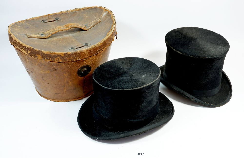 A Christy's silk top hat and a Battersby & Co one, with leather box