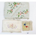 An Edwardian painted silk 'Happy Christmas' case, 29 x 19cm a silk souvenir from France and a silk