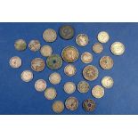 A quantity of world coins including: British silver threepences, South Africa sixpence 1935,