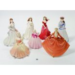 Seven small Coalport figures of ladies, tallest 14cm