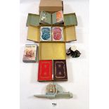 Three vintage twin pack playing card sets including Steelux Zedbed example (one sealed) and a sealed