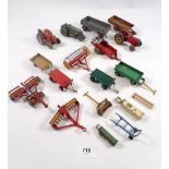 A group of Dinky farm equipment and tractors