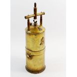 A WWI trench art converted 18 pounder brass shell case, 1916 fashioned into an acetylene gas lamp