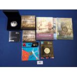 Royal Mint issues including: countdown to London 2012 £5 coin, cycling 50 pence 2011, Battle of