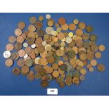 A quantity of coinage pre-decimal and decimal including: farthings, halfpennies, pennies, brass