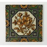 A Victorian Mintons tile decorated roses, 15.5 x 15.5cm