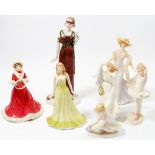 Five Royal Doulton figures plus two others, tallest 27cm