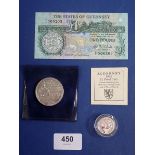 Coins and banknotes for Channel Islands including: Alderney £1 1995 silver proof, 50th anniversary