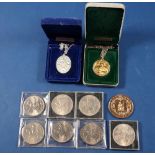 A group of commemorative coins including coronation coin 1953, silver pendant etc