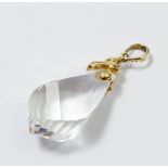 A crystal glass pear form pendant with 9 carat gold mount, 2.5cm drop