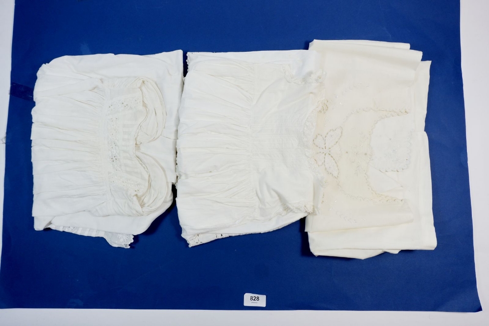 Four cotton christening gowns, a silk one, a Victorian baby's dress, large shift nightdress etc. - Image 2 of 2