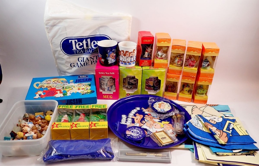 A box of advertising and promotional items relating to Tetley tea