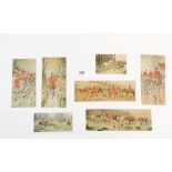 Seven miniature hunting print scenes, largest 18cm wide, unframed