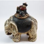 A late 19th century Chinese decorative elephant pot with seated mandarin lid 'San Po Kioto' dated