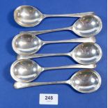 A set of six Elkingtons silver soup spoons, Birmingham 1936, 303g