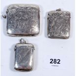 Three engraved silver vesta cases, Birmingham 1903, 1913 and Chester 1911