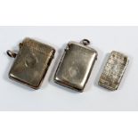 Three silver vesta cases, Birmingham 1857, 192 and Chester 1901