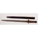 A WW1 Lee Enfield sword bayonet and metal scabbard