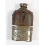 A Victorian pewter and glass spirit flask