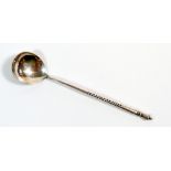 A Russian silver caviar spoon with spiral handle and engraved decoration to back of bowl, 13cm