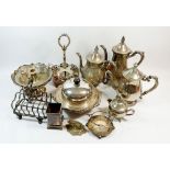 A box of various silver plated items including a four piece teaset by Raimond etc.