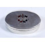 An Austrian oval silver box with enamelled armorial circa 1900, 72g, 7cm wide