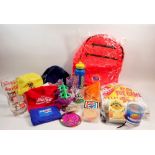 A box of advertising and promotional items relating to soft drinks inc Coca Cola, Pepsi etc