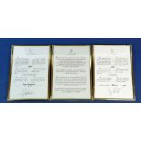 Three Lladro certificates framed and boxed