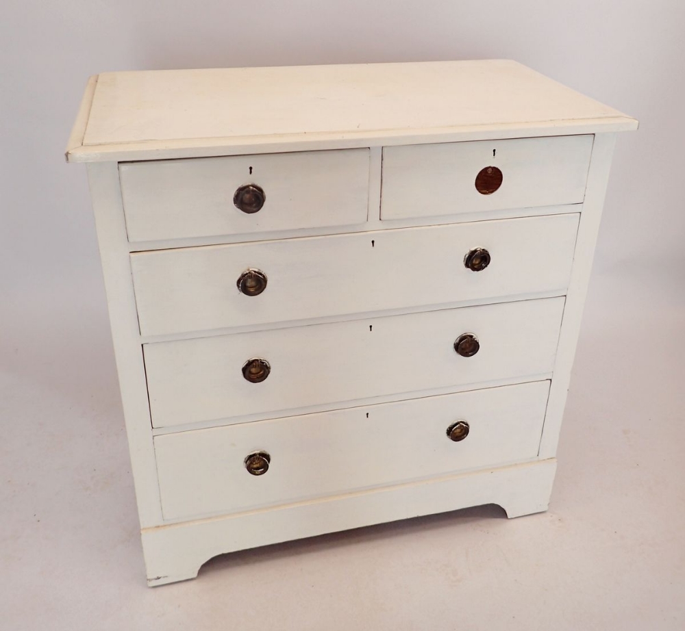 An Edwardian white painted pine chest of two short and three long drawers, 96 x 51. 95.5cm