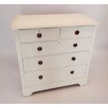 An Edwardian white painted pine chest of two short and three long drawers, 96 x 51. 95.5cm