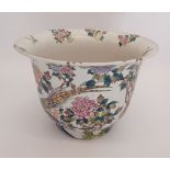 A large oriental floral painted jardiniere, 46cm diameter