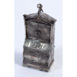 A miniature Dutch silver cabinet with import hallmarks for London 1896, 10.5cm tall