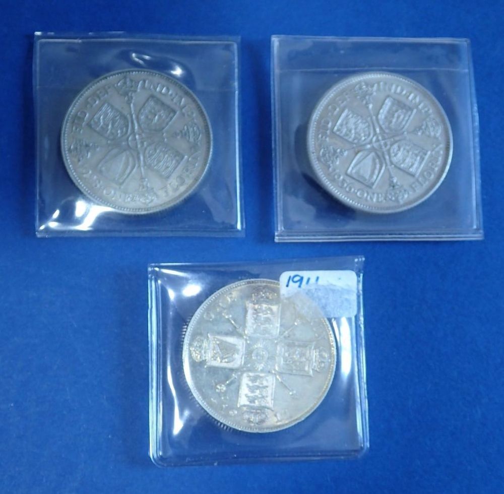 Three silver content florins: George V 1911, 1928 and 1936 - Condition: EF - Image 2 of 2