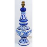 A blue and white pottery table lamp, 40cm tall