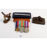 A WWII medal trio set and various collectables
