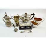 A box of silver plated items including tea set
