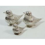 Three novelty chick form silver plated salt pots