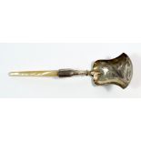 A Georgian silver caddy spoon with mother of pearl handle, Birmingham 1828 by Joseph Taylor