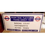 A large 1930's London Underground Enamel Platform sign from the Piccadilly Line - of railway