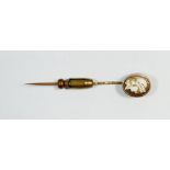 A Victorian yellow metal cameo stick pin, boxed