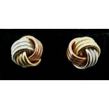 A pair of 18 carat three colour gold knot earrings, 3g