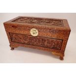 A Chinese carved small camphorwood chest, 86 x 42 x 49cm