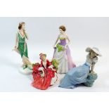 Three Royal Doulton figures including Lydia HN1908, Jessica HN3850 & Julia HN4868 plus a Nao