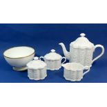 A Spode white four piece tea service and a Victorian sugar bowl moulded flowers