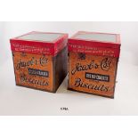 Two Huntley & Palmers shop advertising display biscuit tins with glass tops and lift up lids with