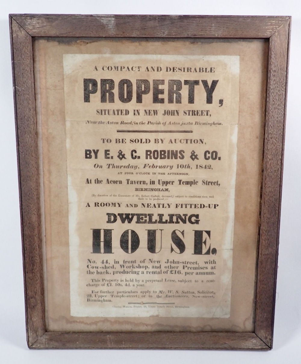 Property sale particulars, auction by E & C Robins & Co 1842 No. 44 New John Street, Birmingham,