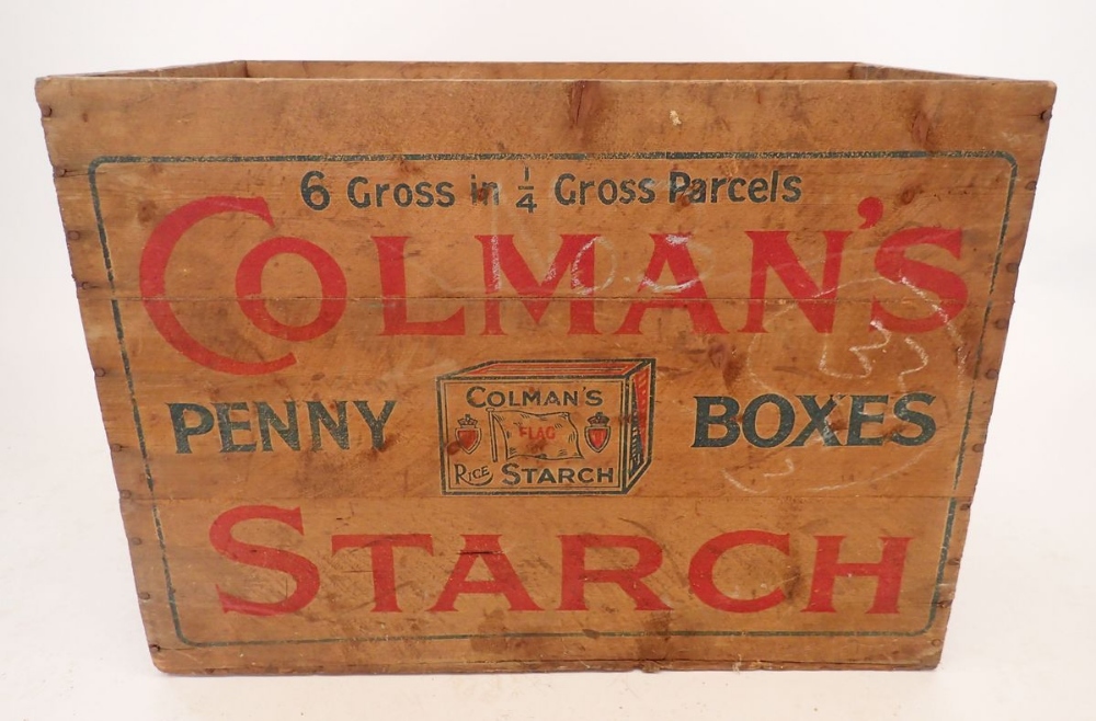 An early 20th century wooden crate for Colman's Starch, Penny Boxes 72 x 41 x 52cm