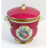 A continental porcelain ice bucket painted flowers, 22cm tall