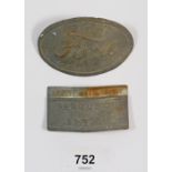 A Ferguson System metal tractor label and a Ford one 8.5cm wide